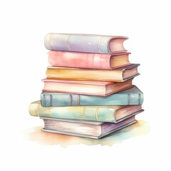 Watercolor Stack of Pastel Colored Books