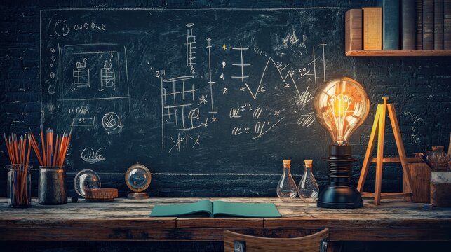 Blackboard with math and science by writing on the blackboard