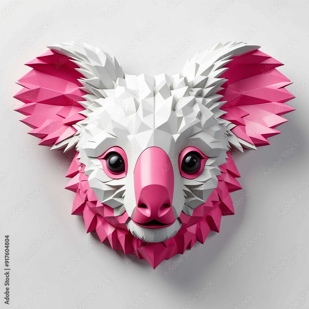 Wall mural pink theme koala head 3d art logo in plain white background