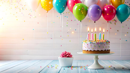 birthday cake with candles, copy space