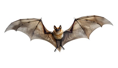 Brown Bat With Spread Wings Isolated On White