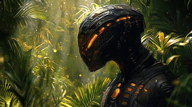 Stunning Poster of a Sleek Humanoid Serpent Being in a Bioluminescent Jungle: Perfect for Sports Interiors and Sci-Fi Enthusiasts!