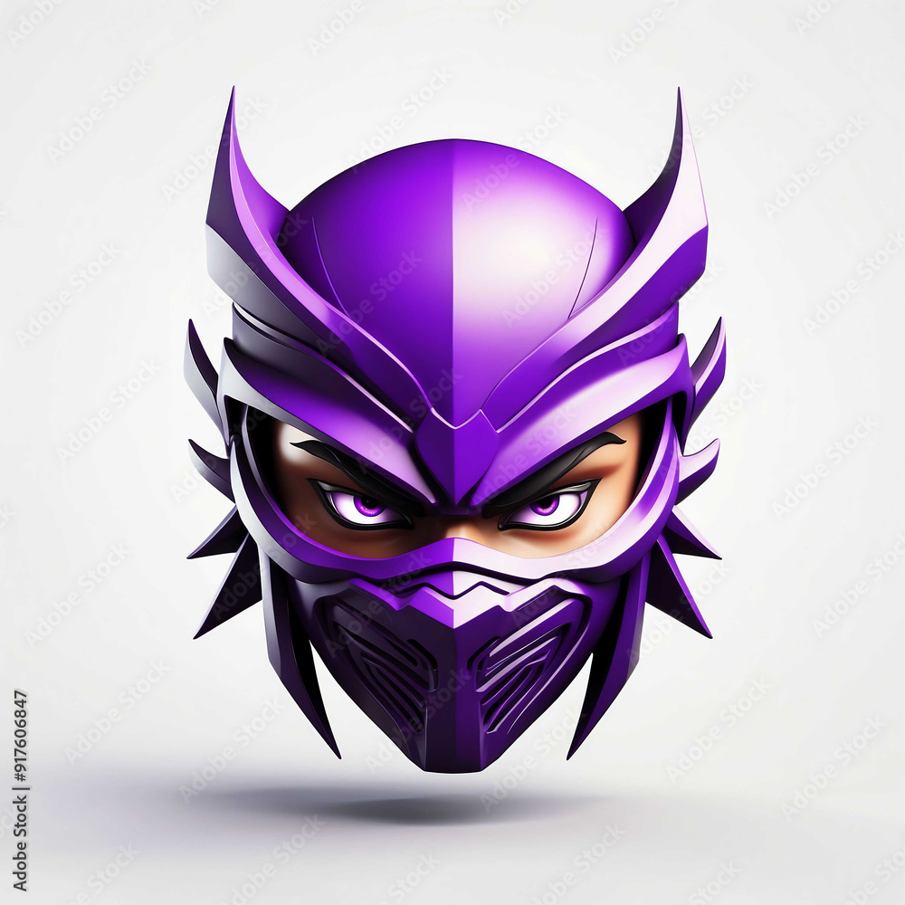 Poster purple theme ninja head 3d art logo in plain white background