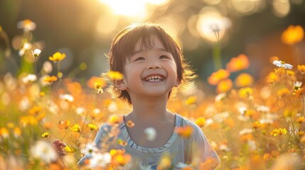 Little girl smiles in a meadow
