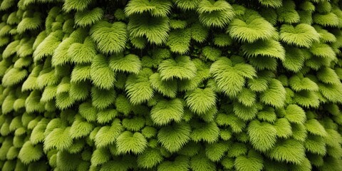 Green Moss Covering Wall with Vibrant Leaves in Random Pattern,