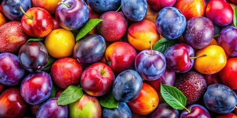Colorful variety of plums in vibrant hues and textures, plums, colorful, variety, fruit, fresh, juicy, organic, garden, farm
