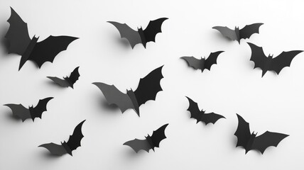 Cut-out black paper bats against white background