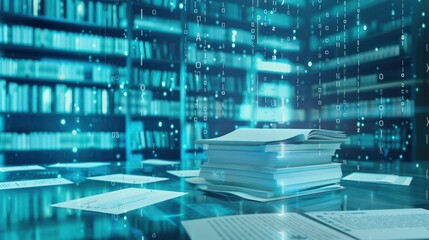 Digital Library Concept: Books and Binary Code