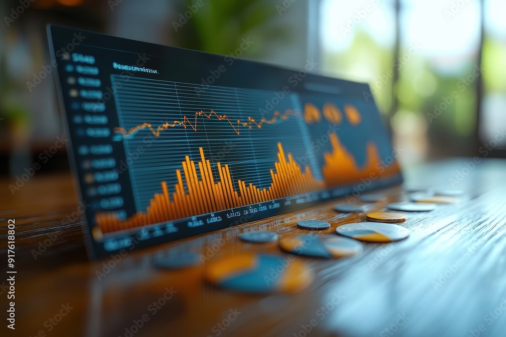 Poster analyzing keyword performance metrics in business presentation with charts and graphs