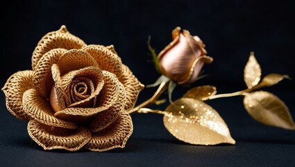 Naklejka premium illustration of a gold rose meticulously crafted from yarn.