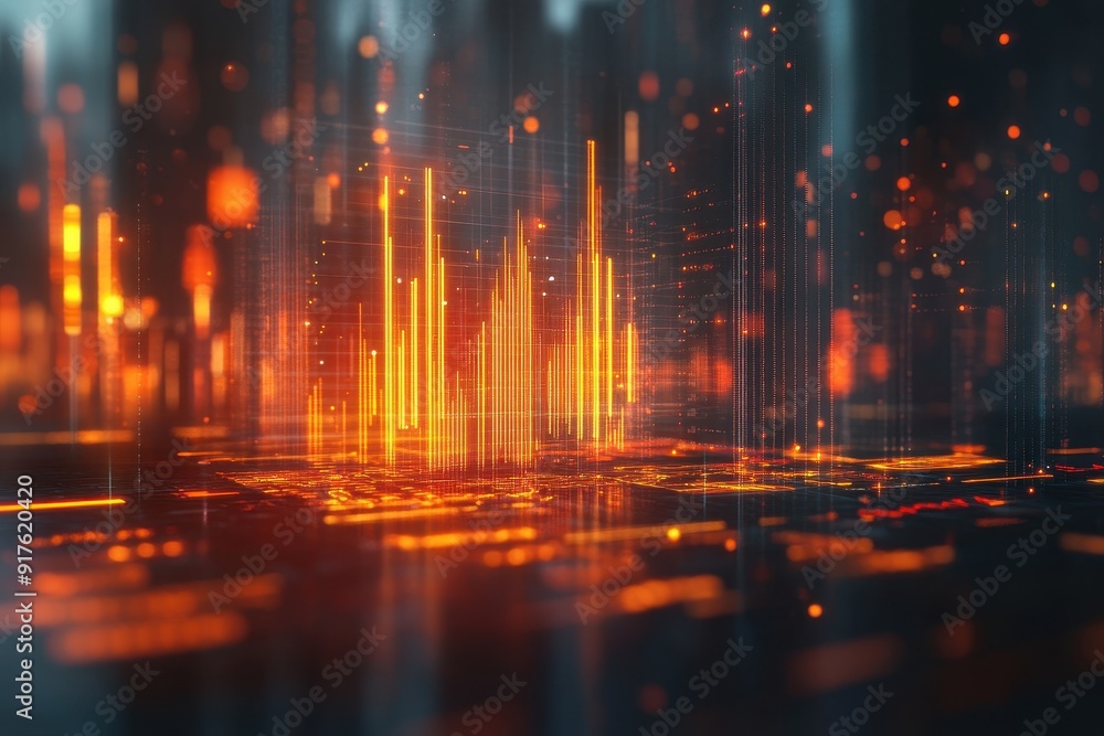 Poster digital marketing data analysis charts in abstract surreal creative concept.