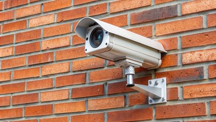 Security camera mounted on a brick wall , surveillance, monitoring, security, technology, CCTV, protection, safety, privacy