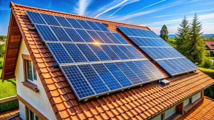Solar panels on a residential roof , renewable energy, green technology, sustainability
