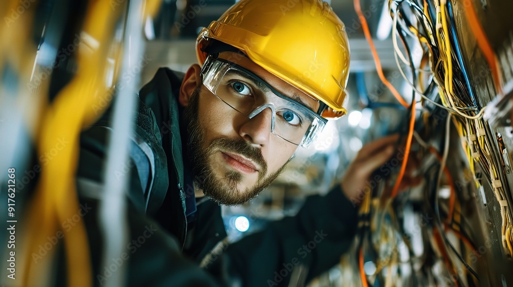 Poster network engineer at work: a close-up portrait of a focused network engineer troubleshooting server c