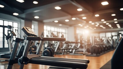 banner for athletic fitness equipment and a blurry background of a gym