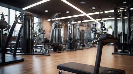 Fototapeta premium banner for athletic fitness equipment and a blurry background of a gym