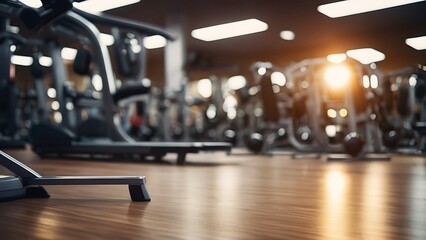 Fototapeta premium banner for athletic fitness equipment and a blurry background of a gym