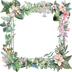 Obraz premium Floral wreath square photo frame illustration