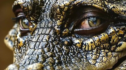 Close-up of a crocodile's eye with textured skin.