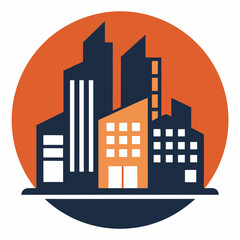 Obraz premium Buildings vector city icon. vector illustration in flat design, skyscraper. hotel symbol. Penthouse logo.