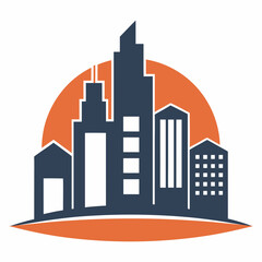 Fototapeta premium Buildings vector city icon. vector illustration in flat design, skyscraper. hotel symbol. Penthouse logo.
