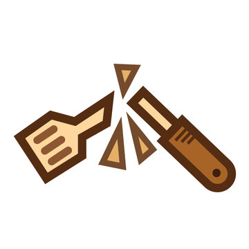 recommend clip art: Broken brown spatula colorful icon illustration isolated on square white background. Simple flat outlined cartoon art styled drawing.