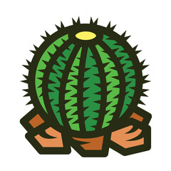 Barrel cactus colorful icon illustration isolated on square white background. Simple flat outlined cartoon art styled drawing.