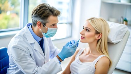 Fototapeta premium Plastic surgeon explaining a cosmetic procedure to a patient