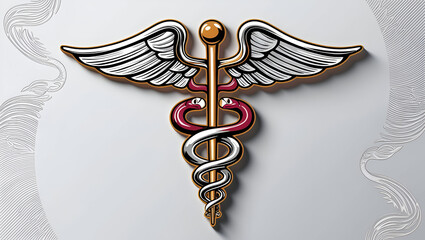 Title: A Detailed Illustration of the Caduceus Medical Symbol


