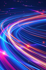 Data streaming. Neon colored flowing lines, digital background