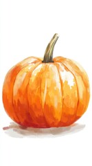 Obraz premium Painted pumpkin close-up illustration isolated on white background. Ripe squash vertical image. Thanksgiving concept 