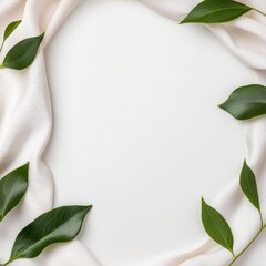 Naklejka premium Minimalist White Fabric and Green Leaves Frame