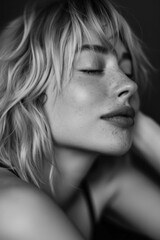 Portrait of a freckled blonde woman in black and white beauty and fashion concept with artistic touch © SHOTPRIME STUDIO