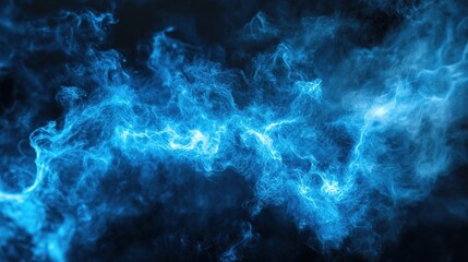Fototapeta premium Black Background with Blue Lightning and White Smoke, Creating a High-Contrast and Electrifying Atmosphere