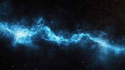 Black Background with Blue Lightning and White Smoke, Creating a High-Contrast and Electrifying Atmosphere