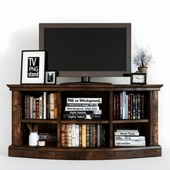 Interior Design Modern Living Room With Smart Tv Table samrt tv Wood  on white background,