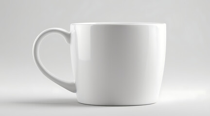 High-Resolution Mock-Up of a Classic Ceramic Coffee Mug with a Glossy Finish on a Plain White Background, Featuring Generous Copy Space for Custom Designs or Branding