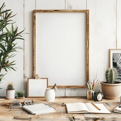Small Art Vertical Frame Mockup in Scandi Interior with Trailing Green Plant,
