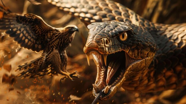 Hawk and Snake Confrontation