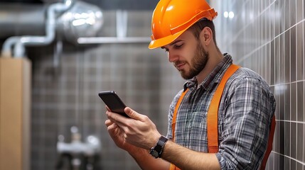 Plumber using a smartphone to document completed work for client records, emphasizing professionalism