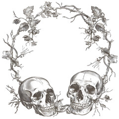 Minimalist frame with skull embellishments wreath frame illustration