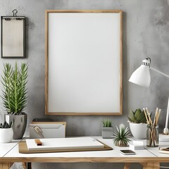 interior of a room with a floor,A picture frame with a plant in it and a picture frame that says the word on it
on white background,