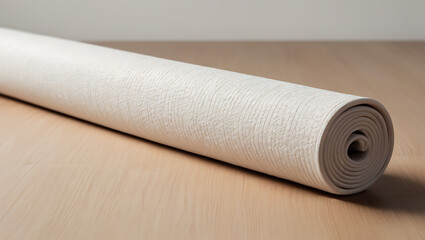 Minimalist Mock-Up of a Yoga Mat with a Textured Surface and Subtle Branding on a Plain White Background, Featuring Ample Copy Space for Custom Designs or Logos