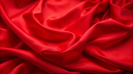 Fototapeta premium A close-up of red satin fabric displaying soft waves and elegant folds, creating a rich and luxurious texture