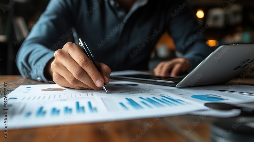 Sticker Young accountant discussing a financial plan