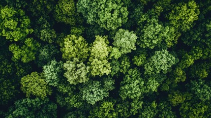 Naklejka premium Drone view of amazing green forest with trees and bushes growing in countryside