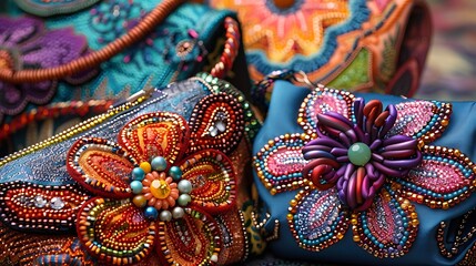 Artistic embroidery on fabric, showcasing a intricate patterns and stitches.