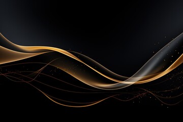 Abstract gold wave background with black backdrop.