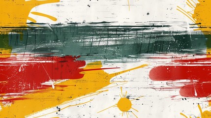 Abstract colorful painting with bold strokes of green, red, and yellow on a white canvas. Artistic, expressive, and vibrant.