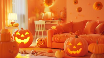 Orange halloween pumpkin interior design